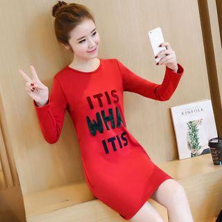 Lettering Applique Pullover Dress