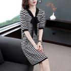 Tie-neck Elbow-sleeve T-shirt Dress