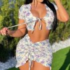 Set: Floral Print Crop Top + Mini Skirt