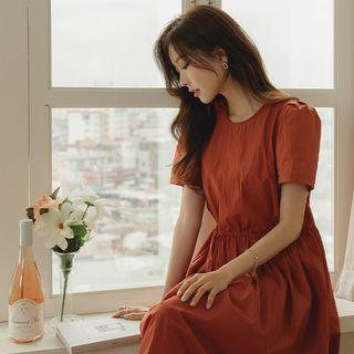 Button-back Shirred Maxi Dress