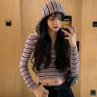 Long-sleeve Striped Cropped Hooded Top