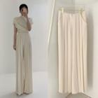 Short-sleeve Shirred Blouse / Pleated Wide Leg Pants