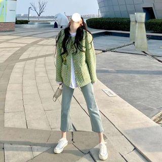 Tweed Button Jacket / Cropped Jeans