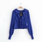 Lantern-sleeve V-neck Ruffled Blouse