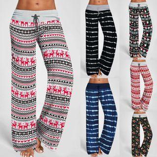 Drawstring Printed Wide Leg Pants