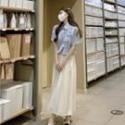 Short-sleeve Frog-button Crop Shirt / Midi A-line Skirt