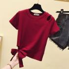 Short-sleeve Cutout Tie-hem Cropped T-shirt