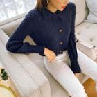 Mock-neck Cropped Cable-knit Cardigan