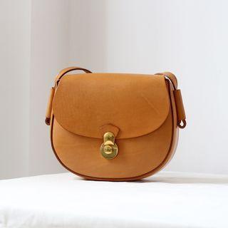 Genuine Leather Flap Crossbody Bag Yellow Brown - One Size
