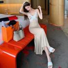 Lace Trim Strappy Maxi A-line Dress