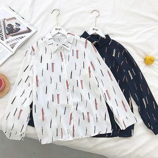 Printed Single-breasted Chiffon Long-sleeve Blouse