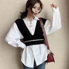 Plain Shirt / Cropped Knit Vest / Set