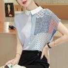 Cap-sleeve Print Panel Shirt