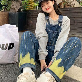 Ink Print Denim Dungaree Pants