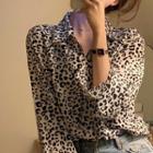 Leopard Print Long-sleeve Shirt Leopard Print - Black & White - One Size