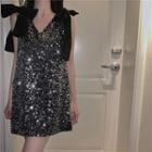 Sleeveless Sequined Mini Dress As Shown In Figure - One Size