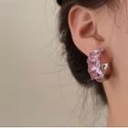 Rhinestone Hoop Earring 1 Pair - Pink & Silver - One Size