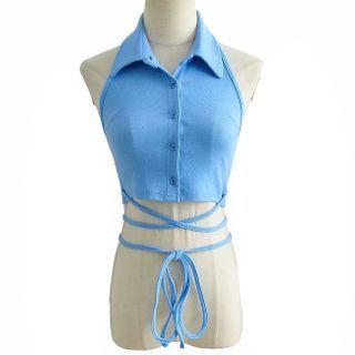 Sleeveless Tied Cropped Polo Shirt