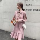 Lantern-sleeve Mini Plaid Dress