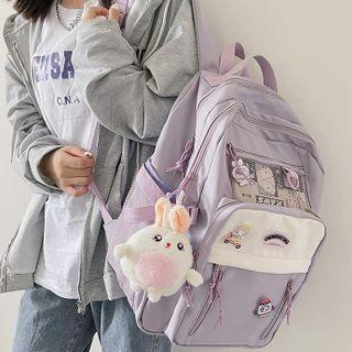 Mesh Panel Nylon Backpack / Bag Charm / Brooch / Set