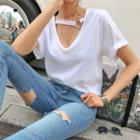 Buckled Plunge-neck Cotton T-shirt