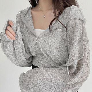 Long-sleeve Hooded Plain Cropped Jacket