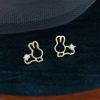 Sterling Silver Rhinestone Rabbit Stud Earring
