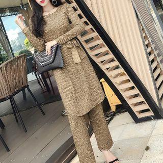 Set: Long-sleeve Knit Dress + Pants