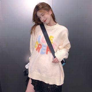 Lettering Crewneck Loose-fit Sweater Off-white - One Size