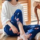 Loungewear Set: 3/4-sleeve T-shirt + Print Pants