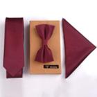 Set Of 3: Plain Bow Tie + Necktie + Pocket Square