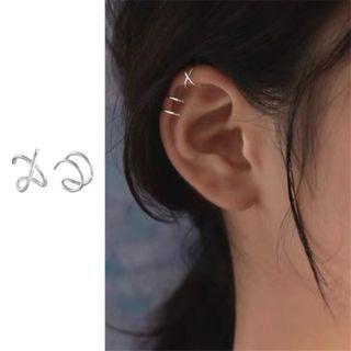 Set Of 2: Cuff Earring (various Designs) 1 Pair - Silver - One Size