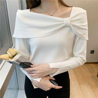 Long-sleeve Plain Bow Knit Top