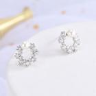 925 Sterling Silver Faux Pearl Rhinestone Hoop Earring Es964 - 1 Pair - One Size