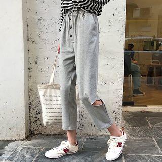 Straight Fit Cropped Ripped Pants