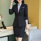 Set: Plaid Blazer + Long-sleeve Shirt + Dress Pants + Mini Skirt