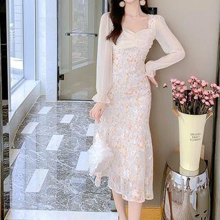 Sweetheart Floral-panel Mermaid Sheath Dress