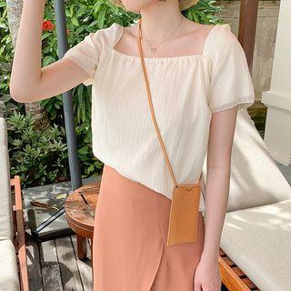 Short-sleeve Square-neck Top Light Beige - One Size