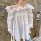 Plain Off-shoulder Ruffled Oversized Blouse