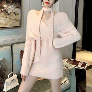 Long-sleeve Wrap Knitted Mini Dress