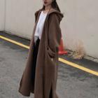Plain Long-sleeve Loose-fit Hooded Jacket Brown - One Size