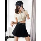 Snap-button Short-sleeved Crop Shirt