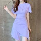 Asymmetrical Hem Short-sleeve Mini T-shirt Dress