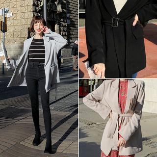 Open-front Belted Long Blazer