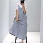 Short-sleeve Two-tone A-line Midi T-shirt Dress