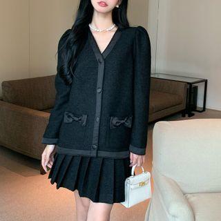 Bow Accent Jacket / Mini Pleated Skirt