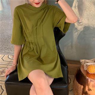 Short-sleeve Mini Crinkled T-shirt Dress