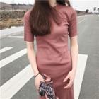 Slim-fit Plain Short-sleeve Dress
