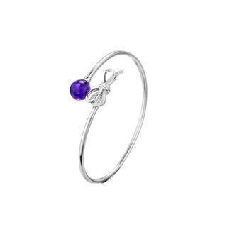 925 Sterling Silver Fashion Simple Ribbon Purple Imitation Pearl Bangle Silver - One Size
