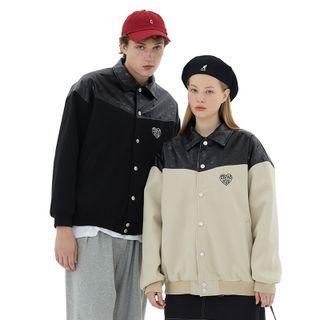 Couple Matching Heart Print Buttoned Jacket